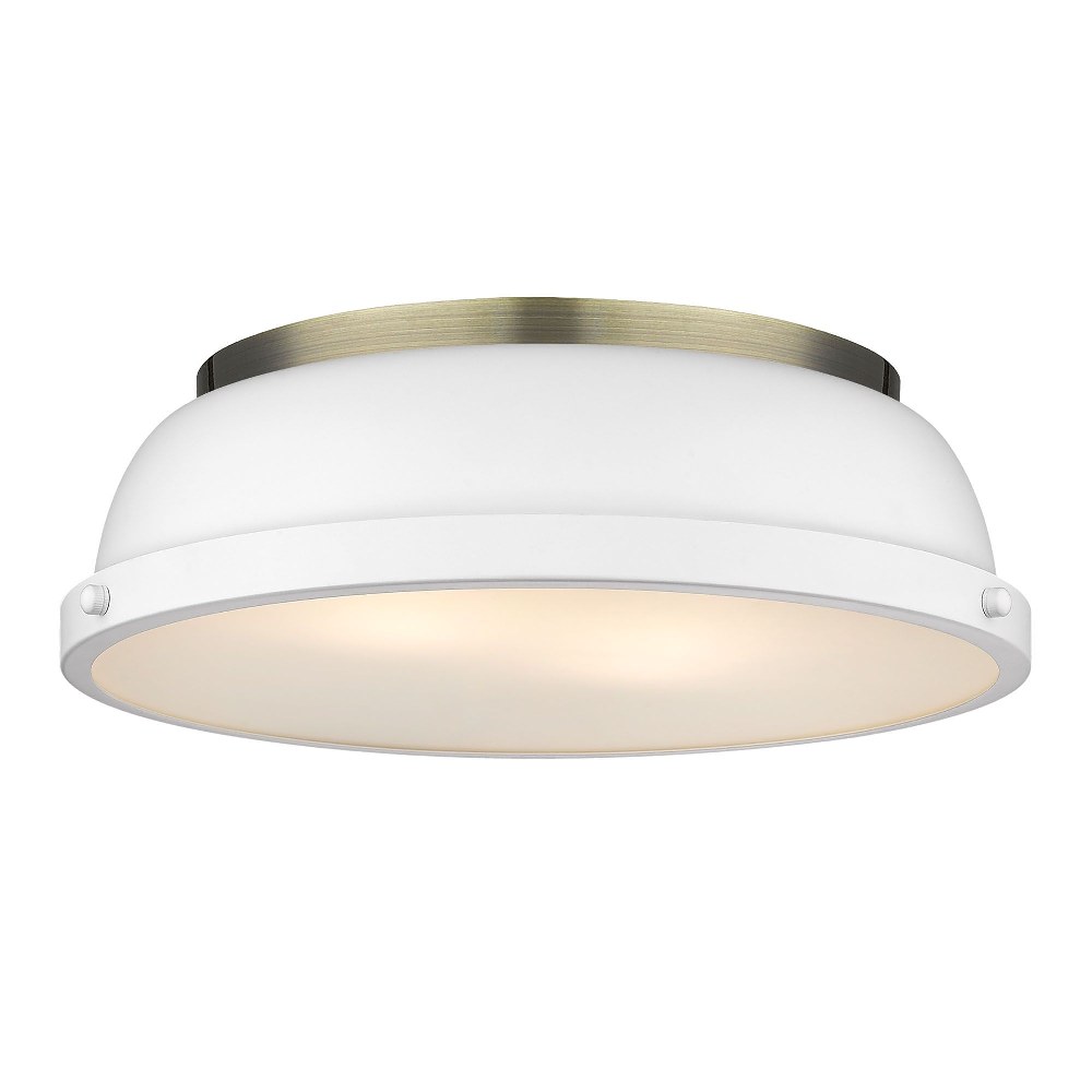 Golden Lighting-3602-14 AB-WHT-Duncan - 2 Light Flush Mount in Classic style - 4.25 Inches high by 14 Inches wide Aged Brass Matte White Aged Brass Finish